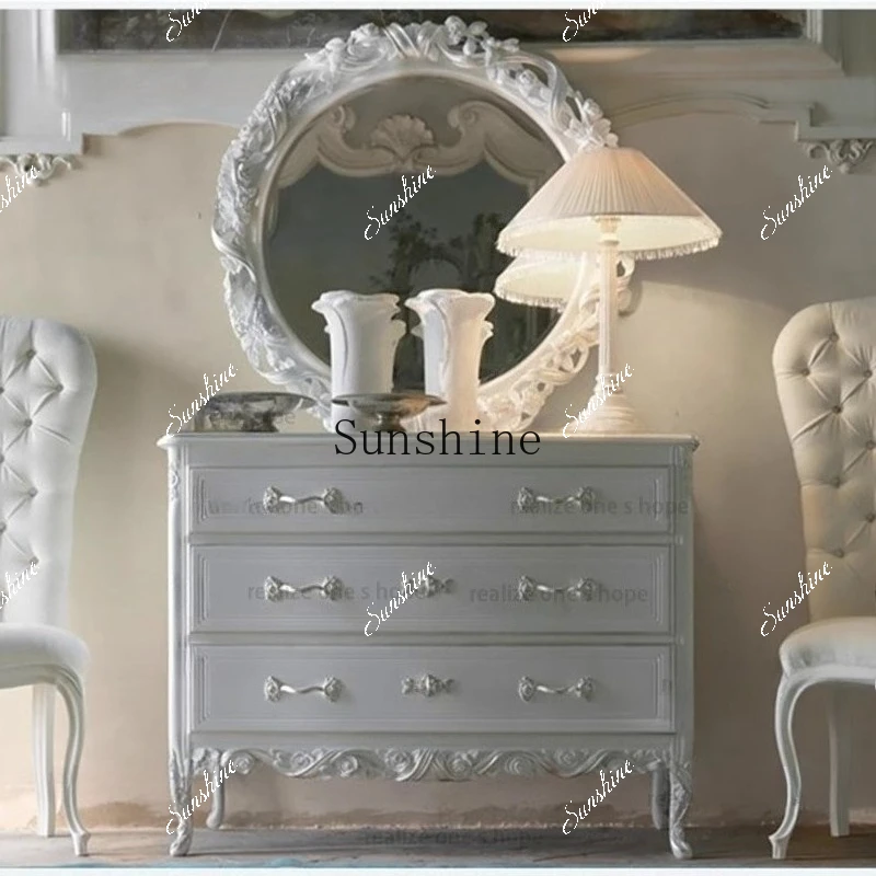 

French solid wood retro chest cabinet, entrance cabinet, storage shoe cabinet, antique engraving FT