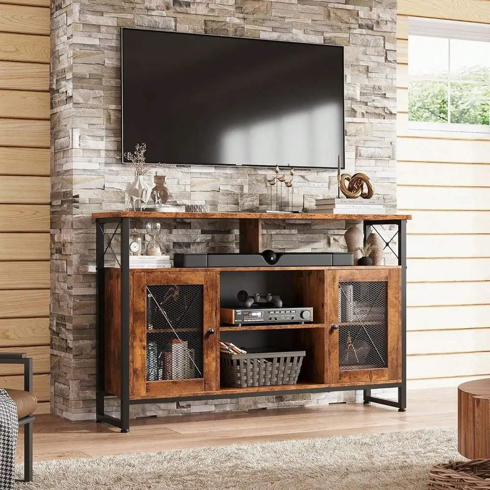 

Stand For 55Inch TV, Tall Entertainment Center With Storage, Farmhouse Industrial TV Console For Living Room, Bedroom