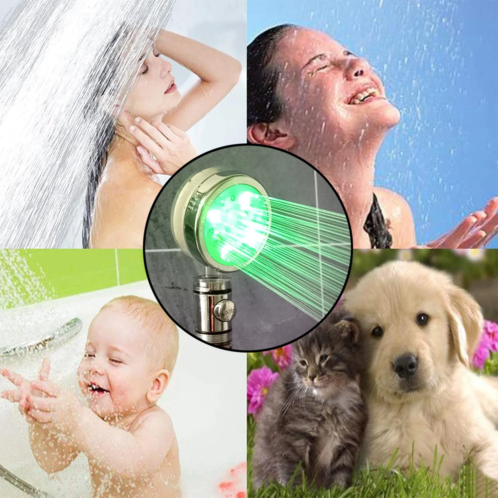 Z&L Bathroom Led Shower Nozzle with Stop Button Rain Temperature Sensor Negative Ion High Pressure Handheld Filter Shower Head