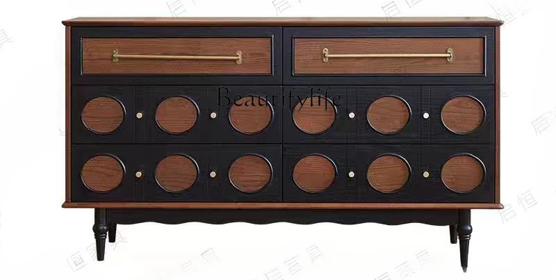 

*French retro solid wood six-chest cabinet, bedroom storage against the wall, living room side cabinet