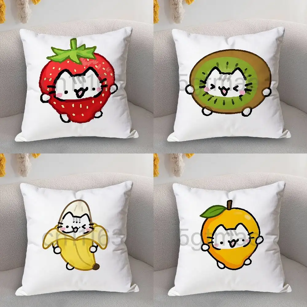 Strawberry Cute Fruit Cat meme Polyester Printed Pillow Cover Square 30 40 45 50 60 65 cm Soft for Sofa Bed Car Home Decor
