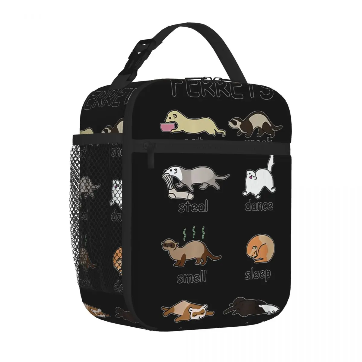 Hot Sale Ferrets Eat Sneak Steal Dance Smell Sleep Monochrome Snack Bag Lawn Dining Leakproof Lunch Bag