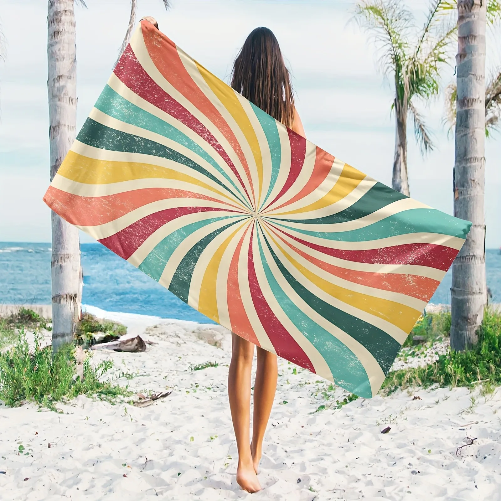 Vibrant Retro Swirl Beach Towel: Your Ultimate Summer Essential! Suitable for towels, bath towels, beach towels