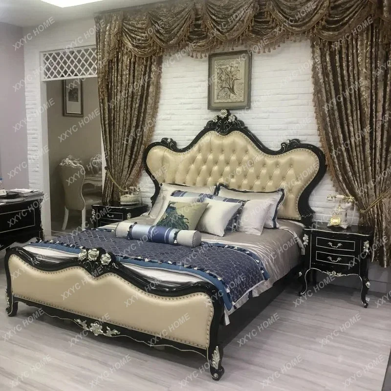 

Кровать из цельного дерева в стиле TTEuropean, роскошная кровать для спальни, первый слой воловьей кожи, 1,8 м, кровать принцессы, резная новая классическая кровать из массива дерева