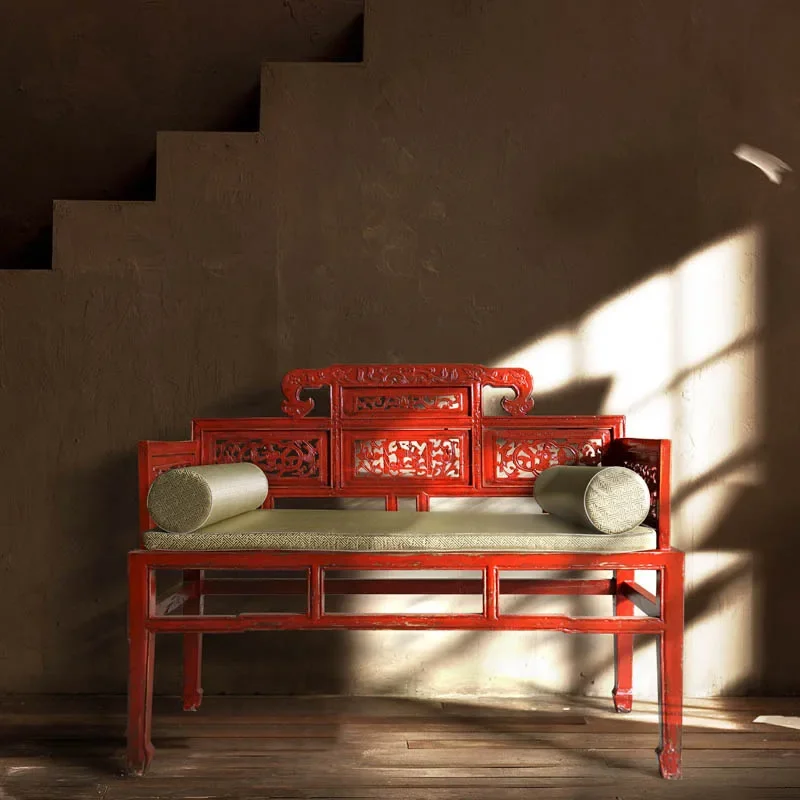 

] Classical Chinese Style Vintage Engraving Bed Bed Carved Arhat Three-Piece Set