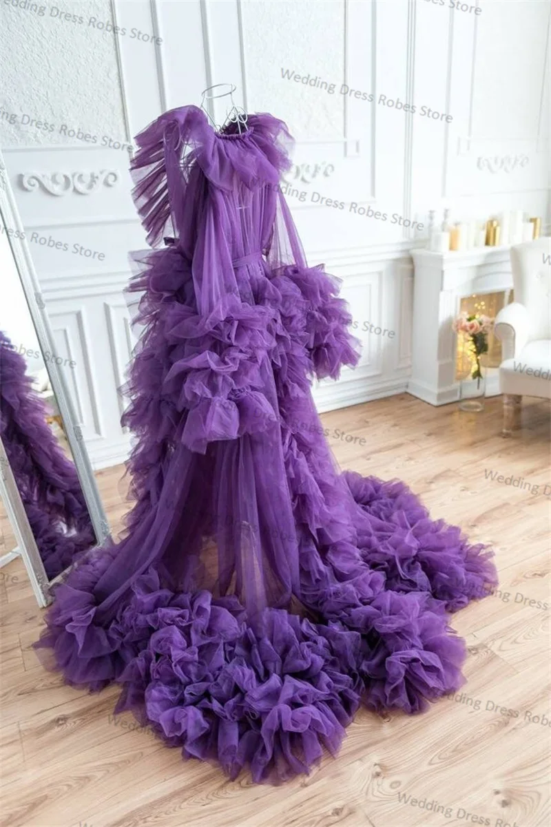 Purple Maternity Dress Photography Sexy V Neck Sleeveless Bride Robe Tiered Tulle Pregnant Prom Gowns Customized For Photo