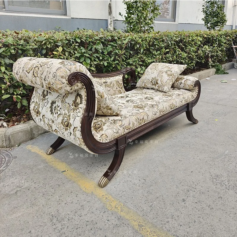 

Американский диван-наложница из цельного дерева в стиле ретро для гостиной, европейская ткань, кресло для отдыха в спальне, французский красивый диван, торцевой табурет