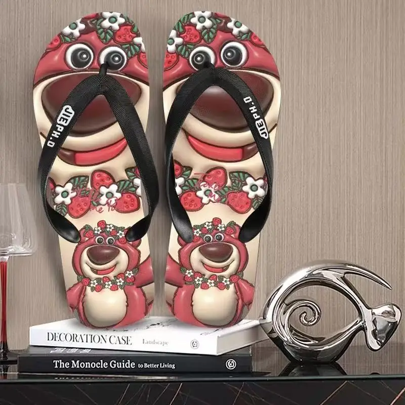 

real photos plus size new Couple Home Female Cute Indoor Flip Flop Bathroom Anti Slip Strawberry Bear fashion women man Slippers