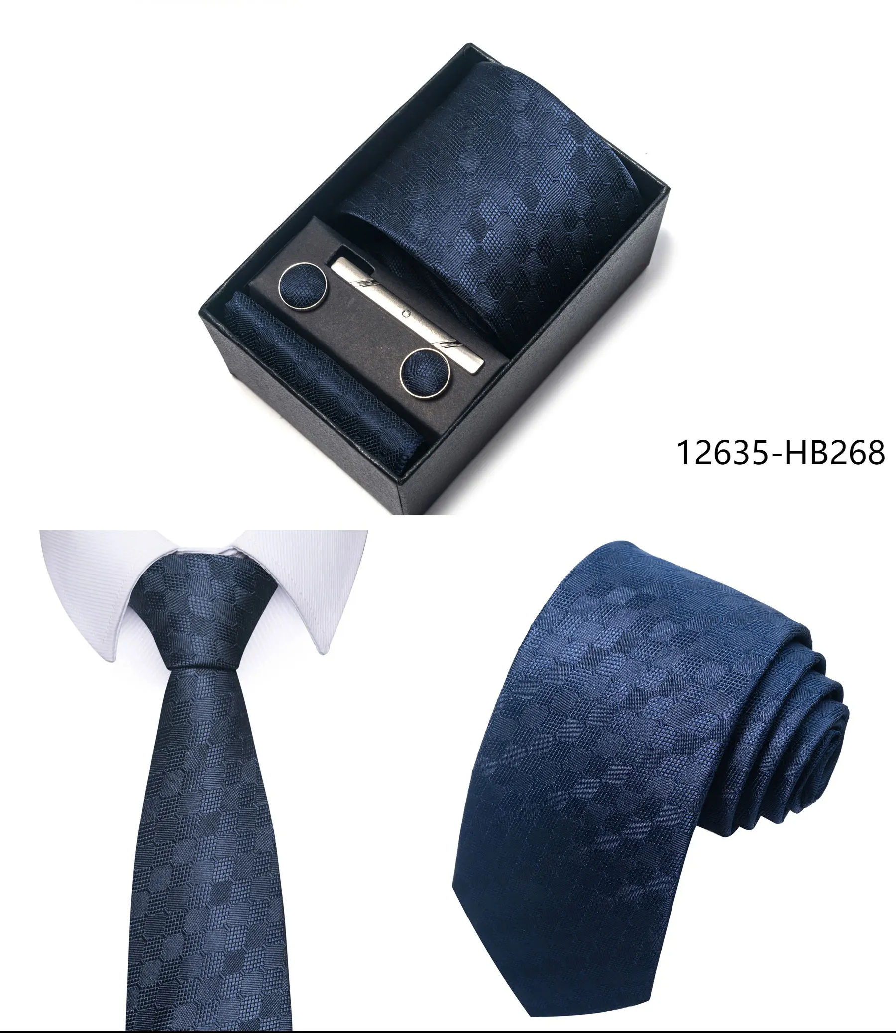 High Grade Holiday Gift Box Brand 8 cm Blue Paisley Tie Handkerchief Cufflink Set Men Necktie Clothing Accessories Birthday Gift
