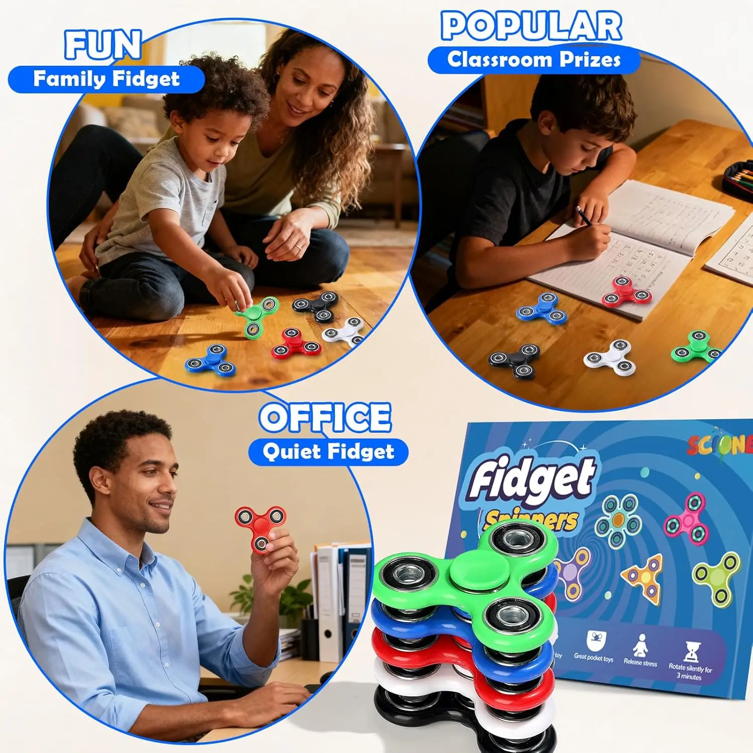 Fidget Spinners Toys Paquete de 5, Paquete sensorial de Fidget de mano a granel, Juguetes de ansiedad Reductor de alivio del estrés, Favores de fiesta