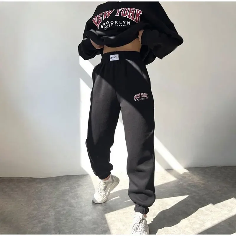 VIPOL Winter Thick Warm Sweatshirt Suit Women New York Tracksuit Y2k Fleece 2 Pieces Pants Sets Women Outfits Sports Hoodie Sets