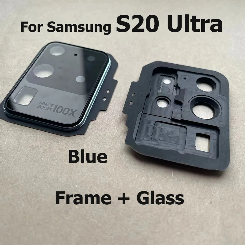 For Samsung Galaxy S20 Ultra Back Rear Camera Glass Lens Cover With Frame Glue Adhesive Holder SM-G988B/DS Replacement