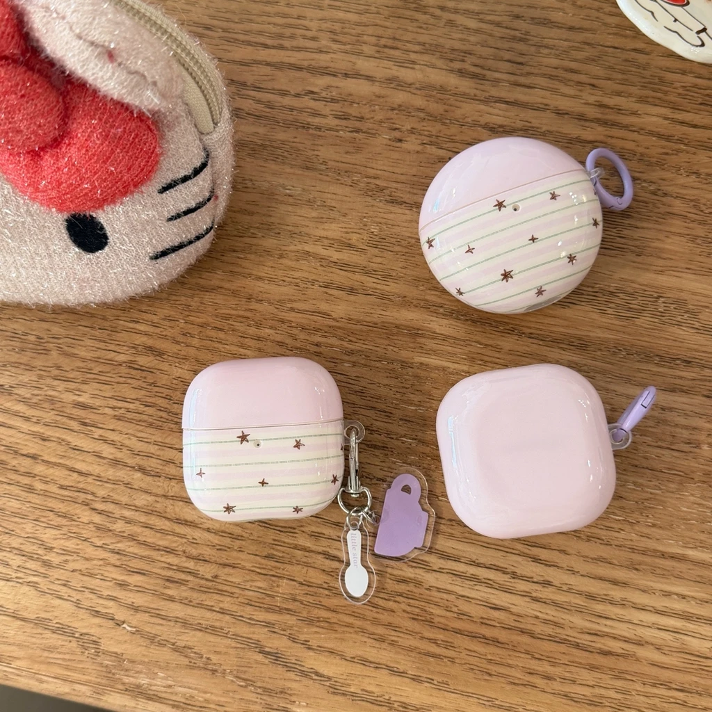 Einfache Lila Gestreifte Sterne mit Anhänger Stoßfeste Kopfhörer-Schutzhülle für Samsung Galaxy Buds 4 Pro 3 Pro 2 Pro FE Live