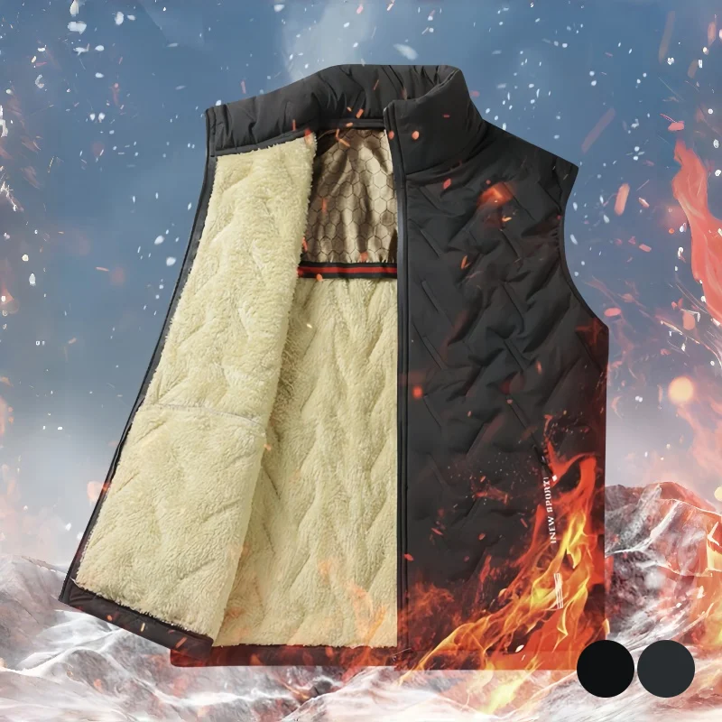 Men's Autumn and Winter Fleece-Lined Thickened Warm Vest Graphene Heating Vest with Lamb Wool Lining Windproof Large Size Jacket