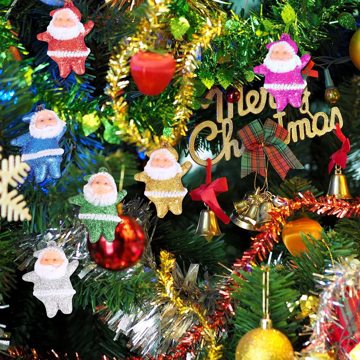 

12Pcs Christmas Hanging Decor Santa Design Premium Plastic Ornament for Home Office Living Room Room Decoration Xmas