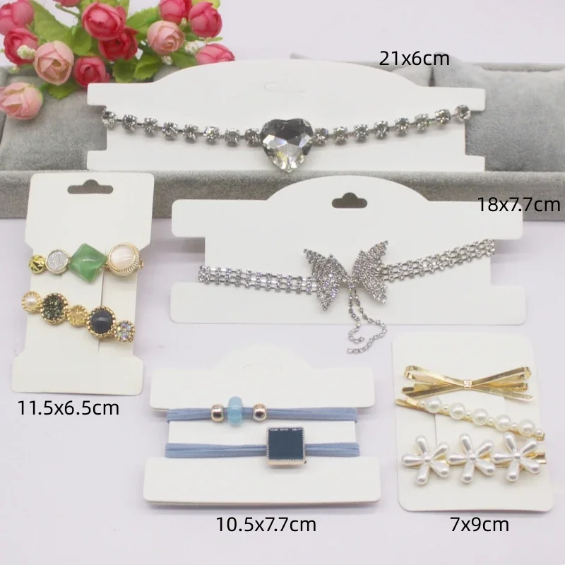 50pcs White/Black/Kraft Paper Series Hair Clip Necklace Packaging Card