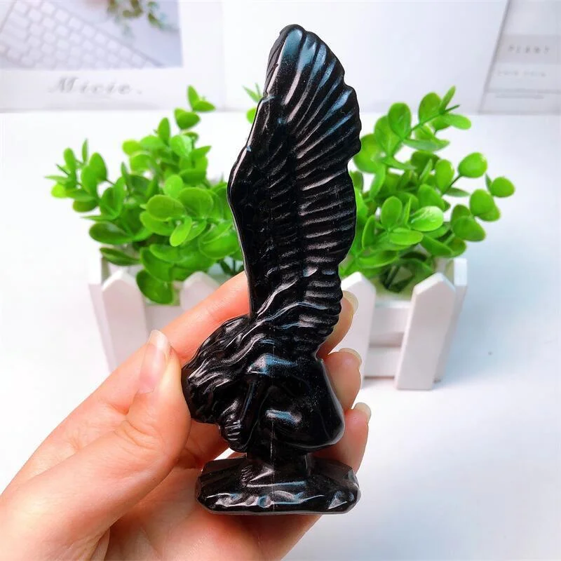 Imagem -03 - Obsidian Angel Wing Girl Estatueta Artesanato Artesanal Cura Ornamento de Cristal Decoração do Quarto 12cm 1pc Natural Preto