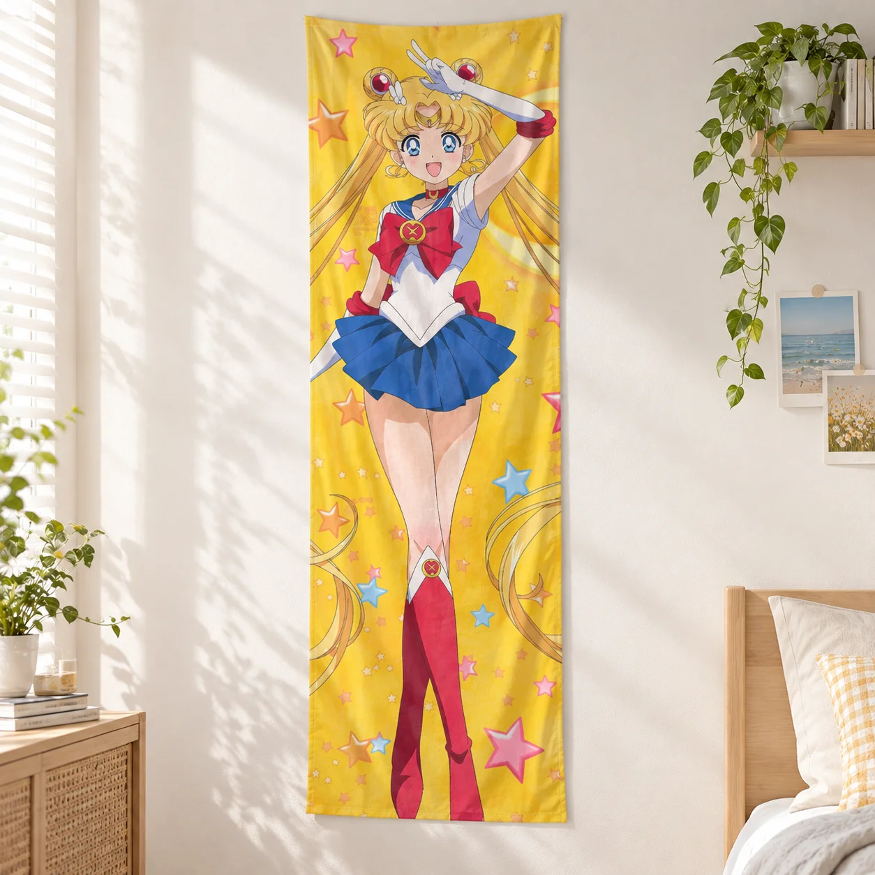 Sailor Moon Anime Vertical Long Tapestry, Tsukino Usagi Character Wall Hanging, Slim Polyester Wall Cloth For Otaku Bedroom Dorm