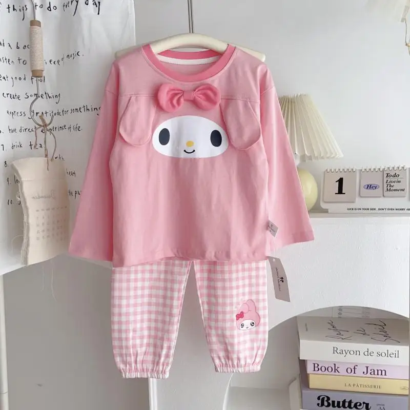 

2Pcs Anime Kawaii Children Kuromi Checkered Pajama Sanrio Autumn New Cartoon Melody Girl Comfort Soft Sweet Keep Warm Underwear