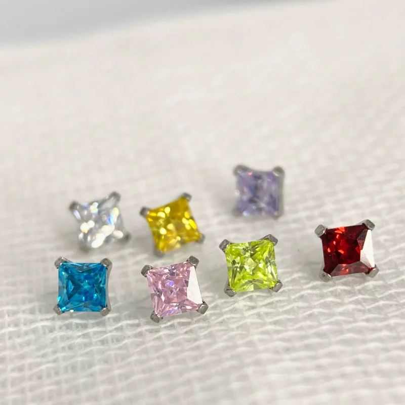 16G G23 Titanium Internal Thread Cartilage Earrings Square Labret 5A CZ Nose Stud Tragus Helix Body Piercing Jewelry