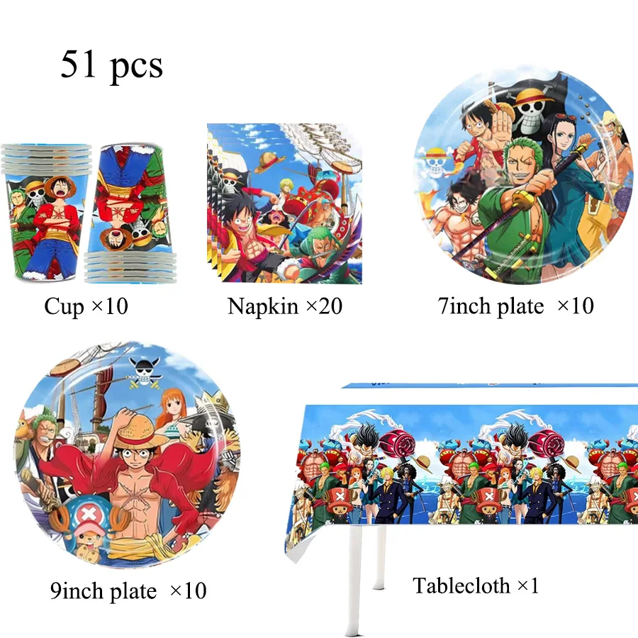 One Piece Geburtstagsparty-Dekorationen Einweg-Tischgeschirr-Set Banner Tortendekoration Ballon Partyzubehör Klatscharmband – Detail 25