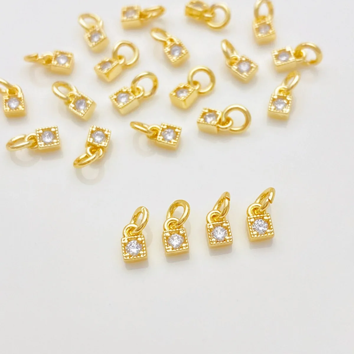 14K Gold Plated Single Cubic Zirconia Square Small Dangle Charm Pendant DIY Findings Handmade Bracelet Necklace Jewelry Making