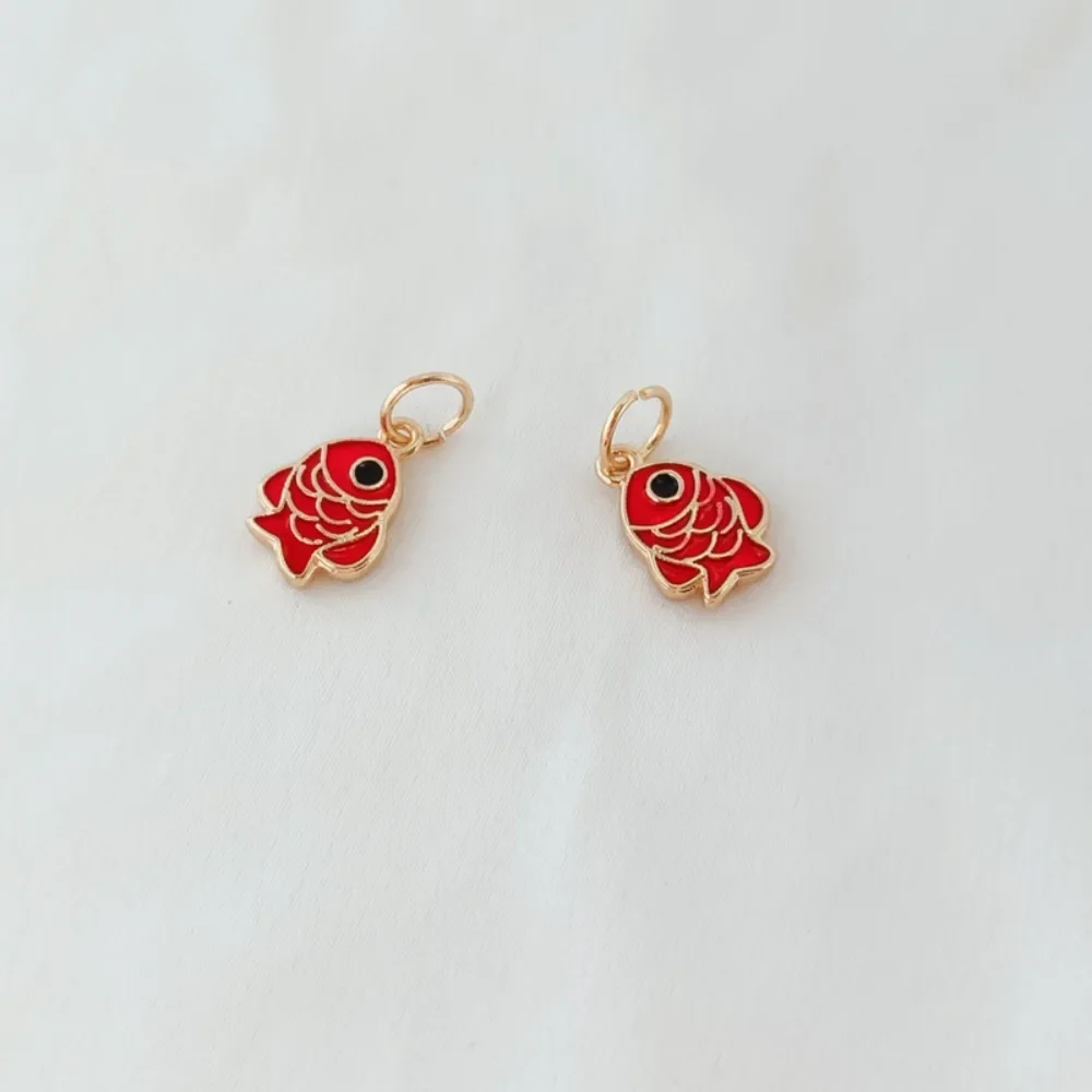 الملحقات: قلادة سمكة صغيرة حمراء مطلية بالذهب عيار 14 قيراط، سوار، قلادة، قلادة، إكسسوارات مجوهرات مصنوعة يدويًا #2
