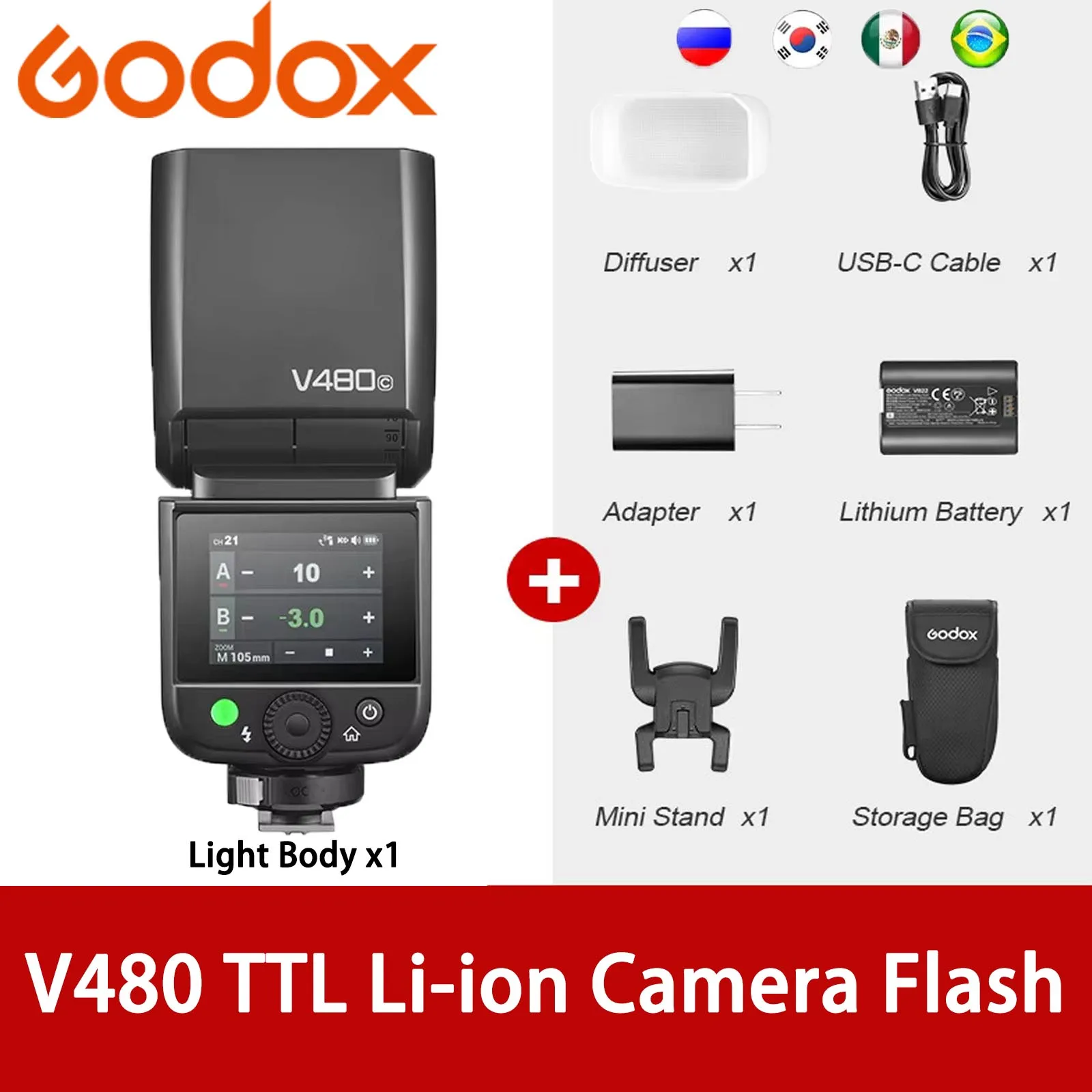 

New Godox V480 TTL Speedlite Flash Light Camera Flash Light for Canon/Nikon/Sony/Fujifilm/Olympus pk V860III TT520III V1PRO