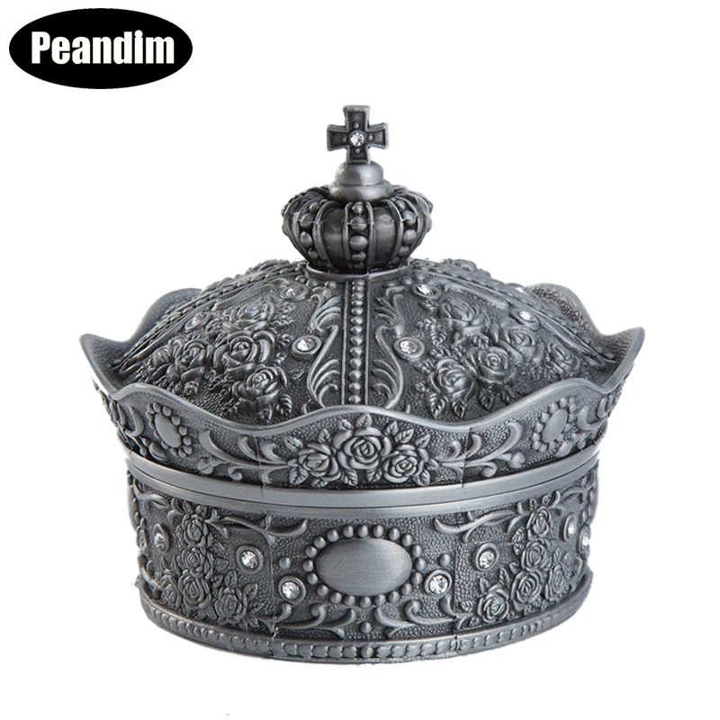 PEANDIM Vintage Wedding Gift Box Mini Crown Style Jewellery Case Zinc-alloy Trinket Boxes Wedding Engagement Ring Box Display