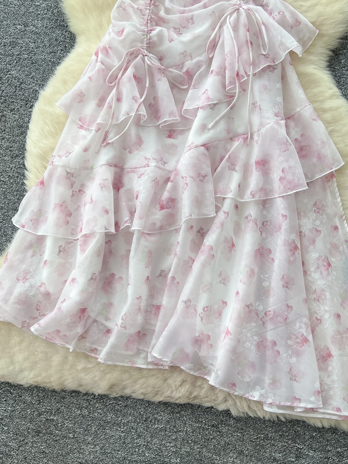 Vestido de Verano con Diseño de Cintura Fruncida y Tirantes, Falda de Vacaciones para Mujer, Dobladillo de Encaje Floral Asim...