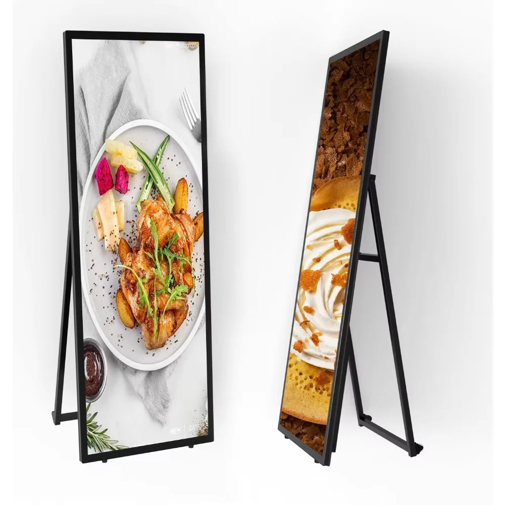 

75 Inch A-type Lcd Digital Poster indoor 4K Advertising Display Full Screen Portable Digital Signage with wheels