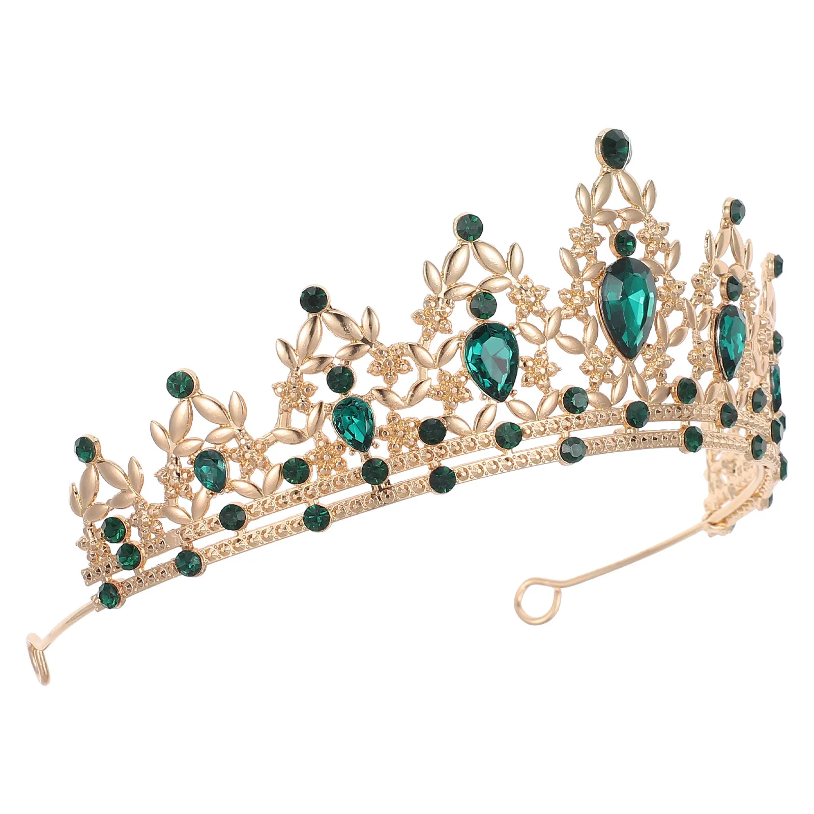 Rhinestone Bridal Tiara Luxury Wedding Crown Tiaras Rhinestone Quinceanera Pageant Headpiece Bride Ceremony Graduation Green