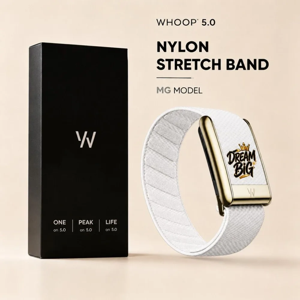 WHOOP 5.0 MG Compatible Gold Crown Letter Print Elastic Nylon Woven Metal Sport Strap