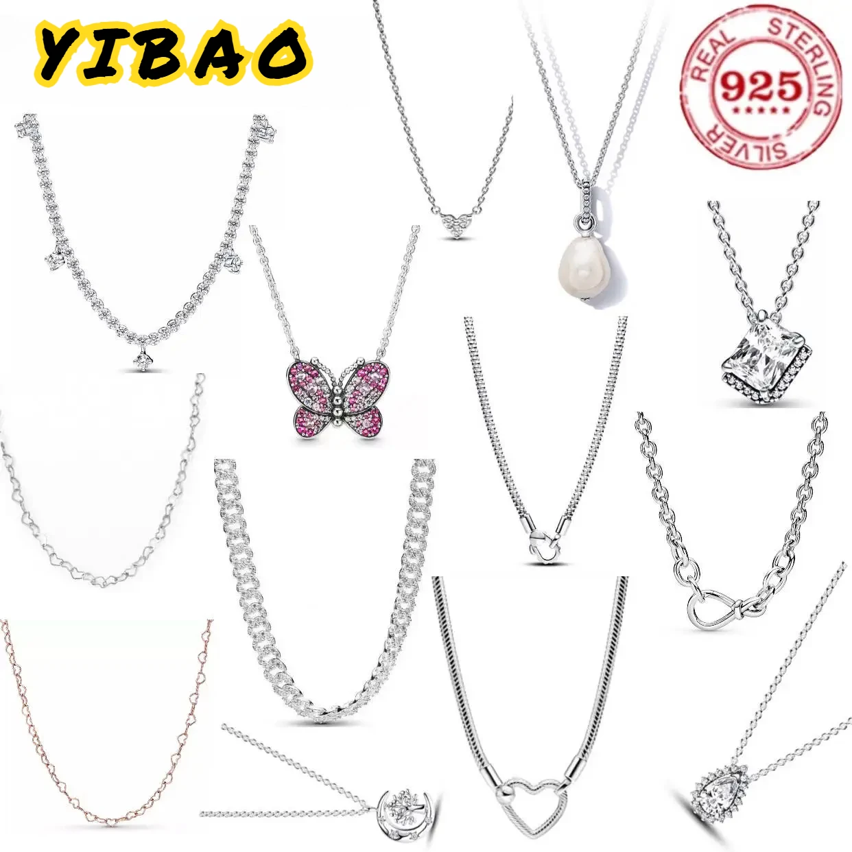 

Luxury Charm 925% Pure Silver Fashion Butterfly Square Full Cubic Zirconia Original Necklace for Women DIY Premium Jewelry Gift