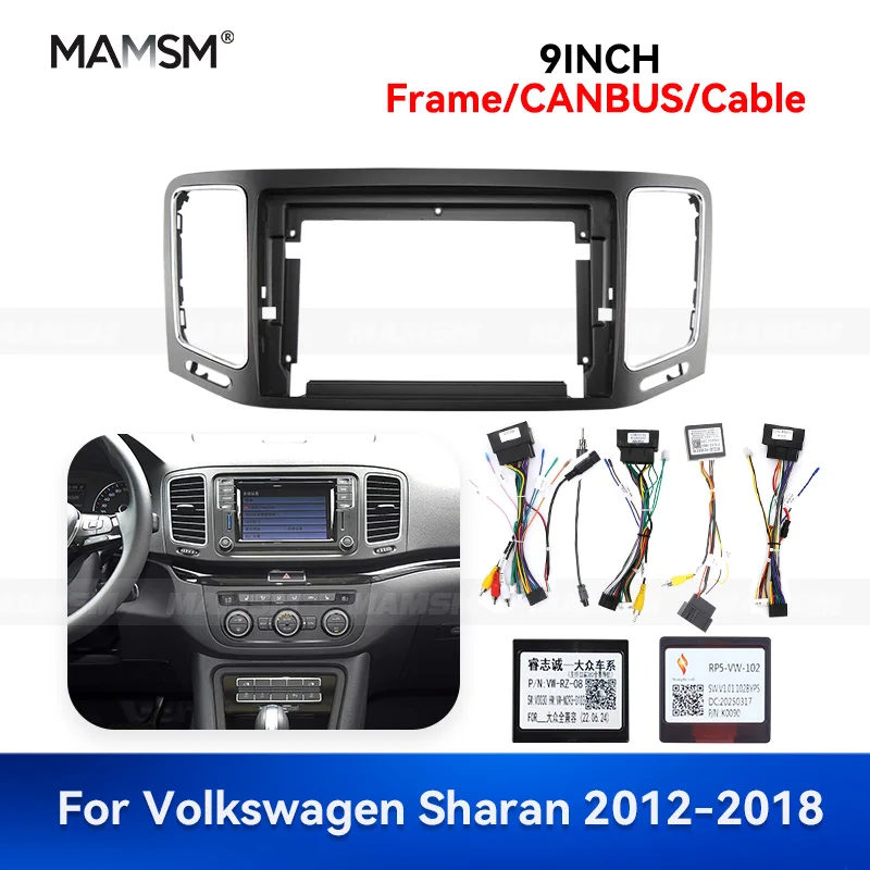 

MAMSM 9 inch For 2012-2018 VW Sharan Android Car Radio Fascia Stereo Frame GPS MP4 Multimedia Wiring Harness Canbus Box Kit