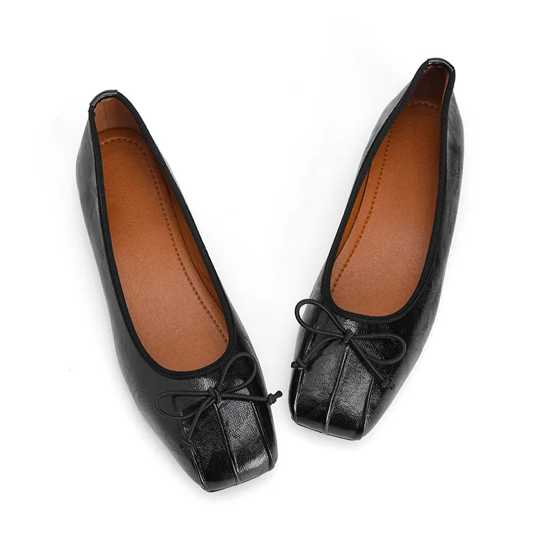 Plus Size 35-44 Women Flats Shoes Low Heel Pumps Office Lady Leahter Shoes Fashion Bow Knot Slip on Female Girls Shoe