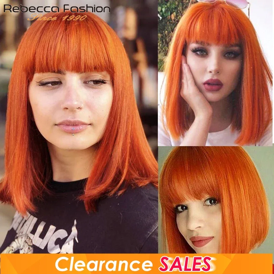 ريبيكا الزنجبيل البرتقالي قصيرة قطع مستقيم بوب الباروكات مع الانفجارات شعر الإنسان البرازيلي مستقيم الشعر آلة كاملة صنع باروكة من شعر طبيعي