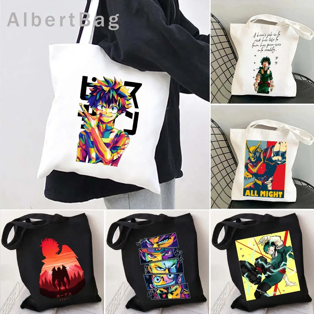 Kawaii Anime My Hero Academia Deku Shoto Todoroki Tsuyu Bakugo Hawks Himiko All Might Harajuku Canvas Tote Bag Shopping Handbags