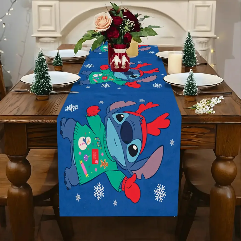 

1 Piece of Disney Stitch Christmas-Themed Tablecloth, Cartoon Design Table Runner, Perfect for Christmas, Weddings, Holiday Kitchens, and Party Decorations