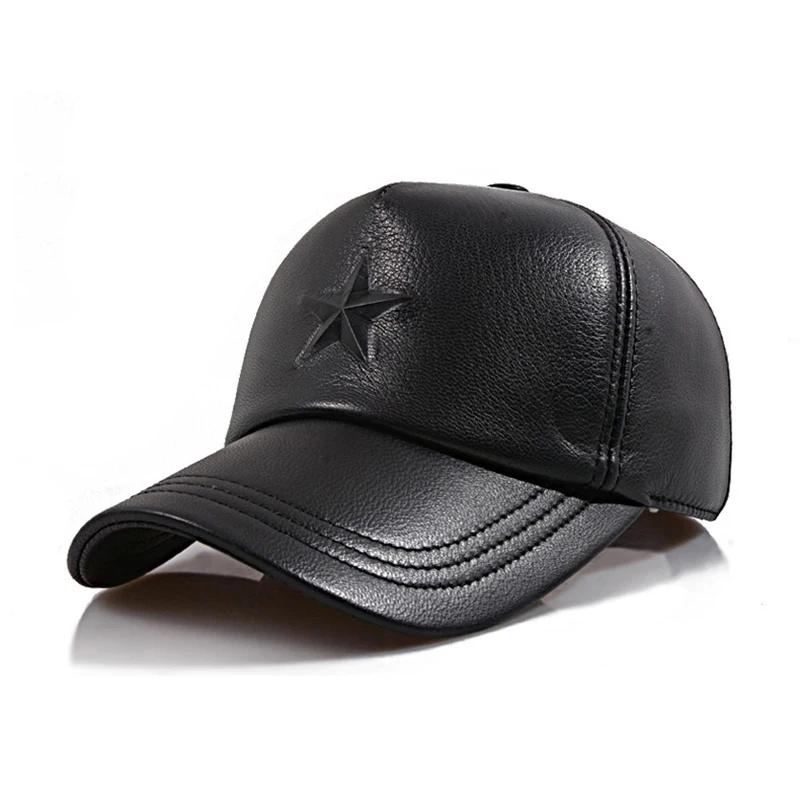 Fashion Winter 2026 Man High Quality Genuine Leather Baseball Caps Male Casual Sheepskin Short Eave 55-60 Splice Flight Hats
