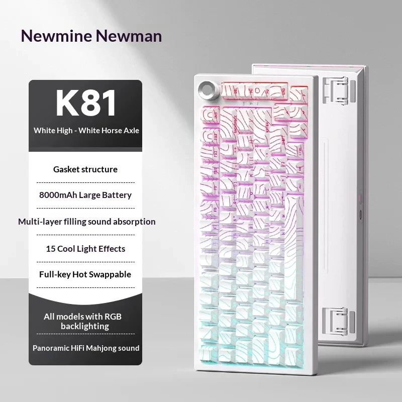 NEW Newmine K81 81 Key Hot Swap Wireless Keyboard Gasket Mount 8000mAh PBT Keycaps Tri Mode RGB for PC Gaming Gift