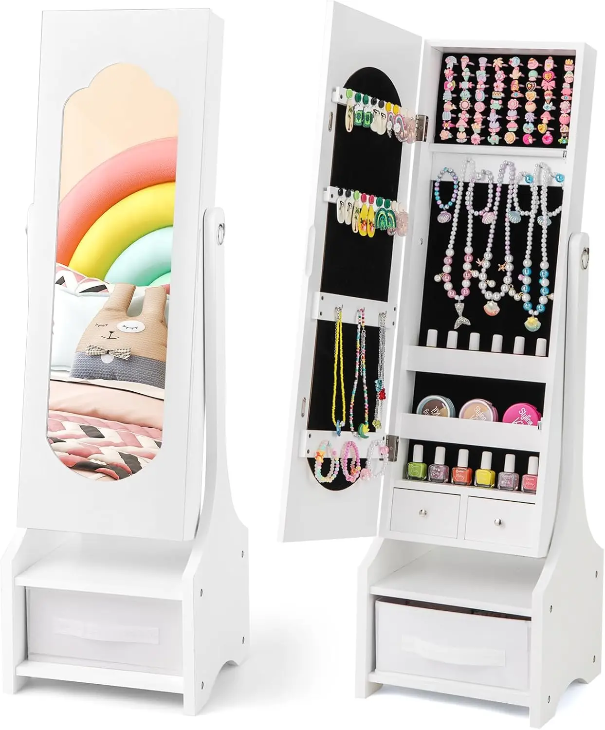

Jewelry Armoire Cabinet, 41.5” Standing Jewelry Organizer with Full-Length Mirror, 3 Storage