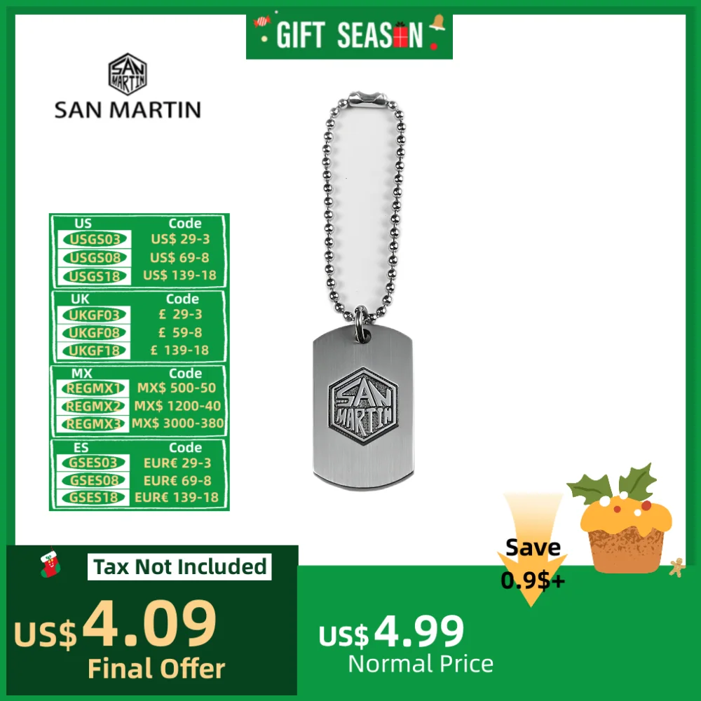 San Martin Brand Bead Chain Hang Tag 40mm Metal Watch Accessory Stainless Steel Key Rings With Logo Keychain Small Peripheral