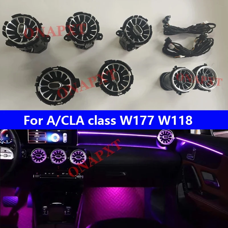 For Mercedes-Benz A/CLA class W177 W118 Ambient Light LED Car Luminous 64-color Air Vent Outlet Turbine Atmosphere Lamp