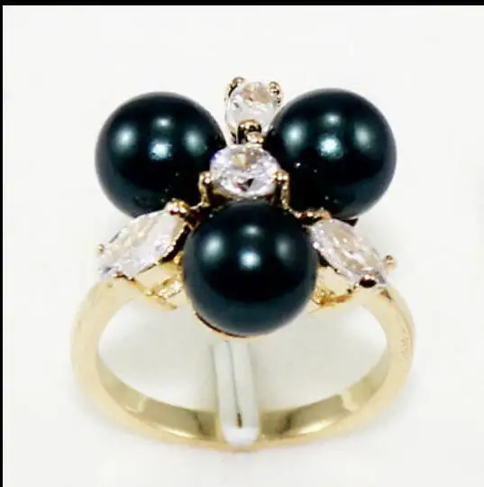 Fashion 18K Gold Plated 8mm South Sea Shell Pearl /Jade Ring Women Rings