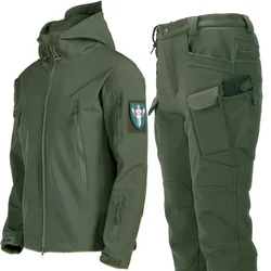 2024 New Outdoor Shark Skin Warmth Jackets Pants Set Men Tactical Camo Autumn Winter Thickened Coat Soft Shell Large Size Jacket
