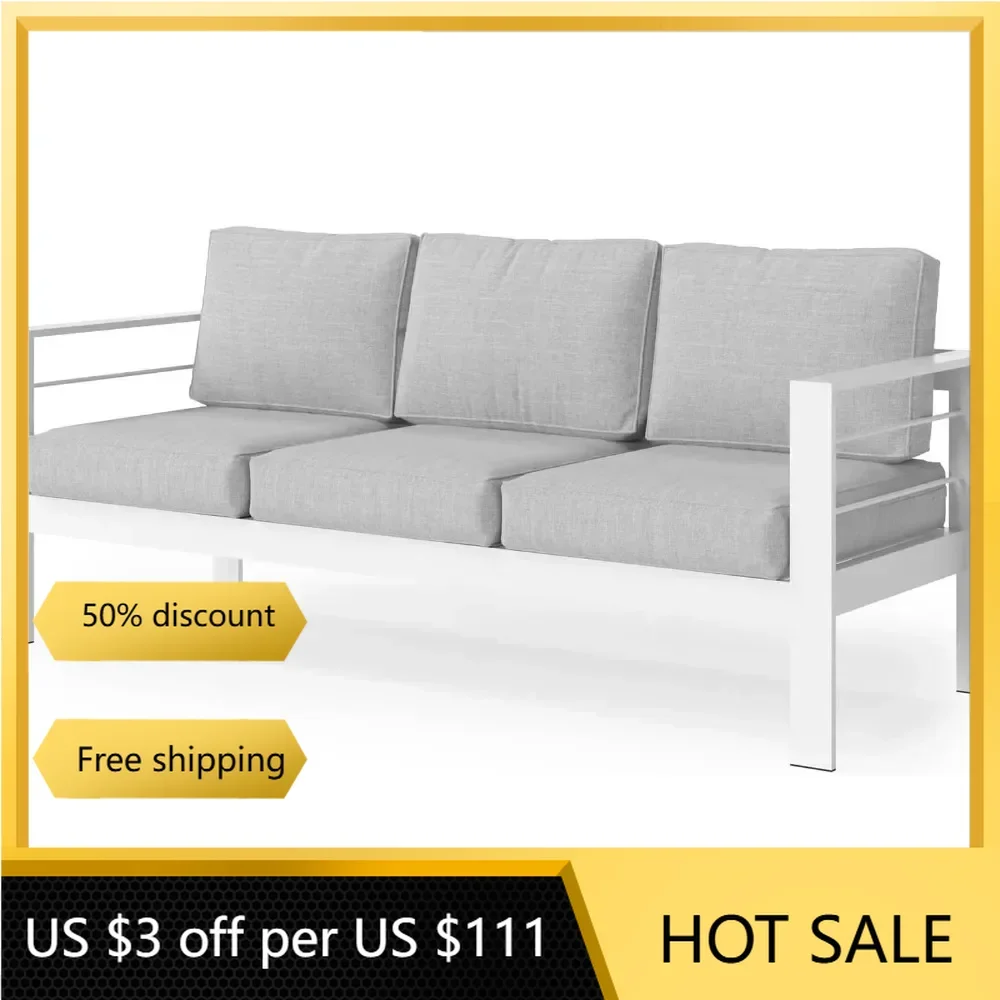 Patio Couch Aluminum Outdoor Sofa With 3 Seats All-Weather Metal Outdoor Couch With 5