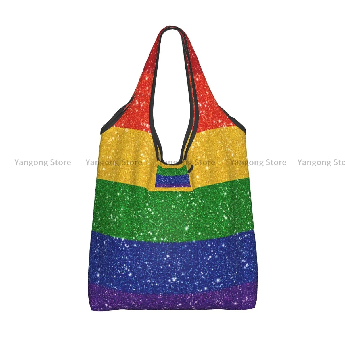 Shopping Bag Glitter Rainbow Pride Flag Eco-friendly Folding Reusable Portable Shoulder Handbag for Travel Grocery Bag