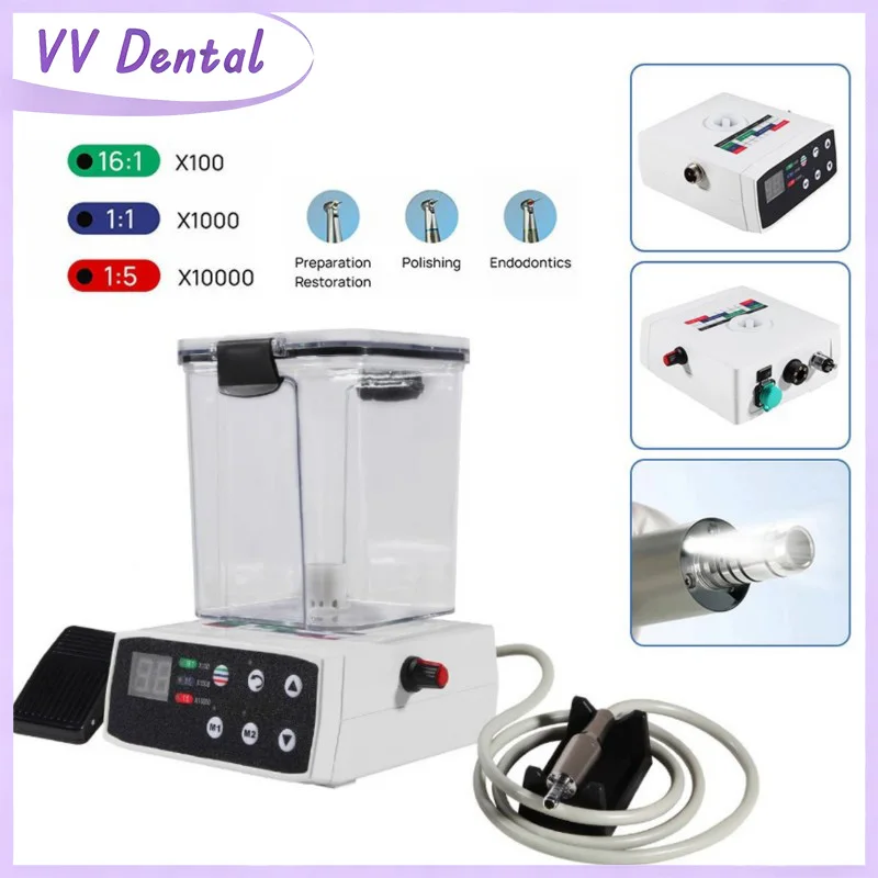 

VV Dental Brushless Micromotor fit 1:1/1:5/16:1 Low-Speed Contra Angle Handle Built-in 1000ml Water Tank 2/4Hole