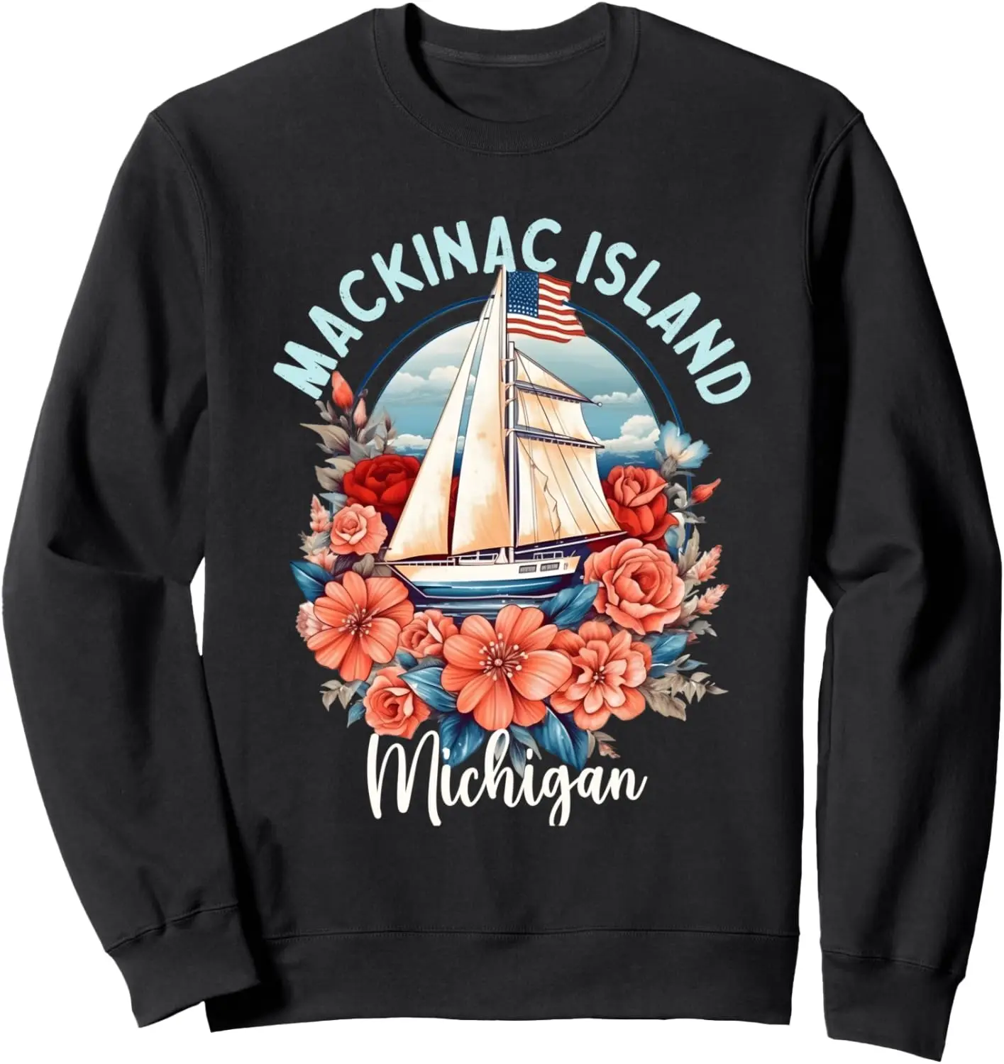 

Толстовка Mackinac Island Michigan Sailboat Sailing с американским флагом